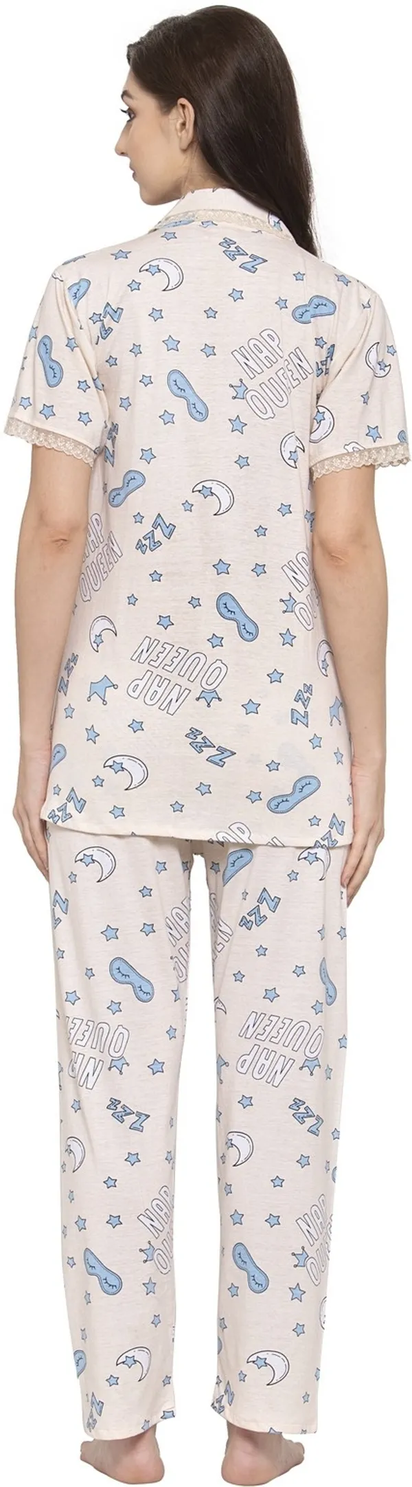 OF_WHITE_Printed__Cotton_Shirt_&_Pyjama_set