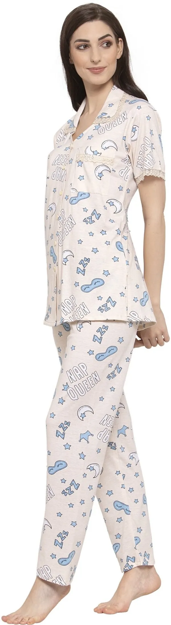 OF_WHITE_Printed__Cotton_Shirt_&_Pyjama_set
