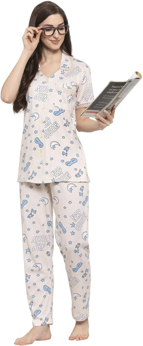 OF_WHITE_Printed__Cotton_Shirt_&_Pyjama_set