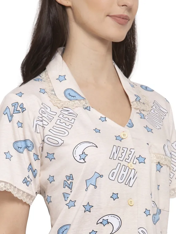 OF_WHITE_Printed__Cotton_Shirt_&_Pyjama_set