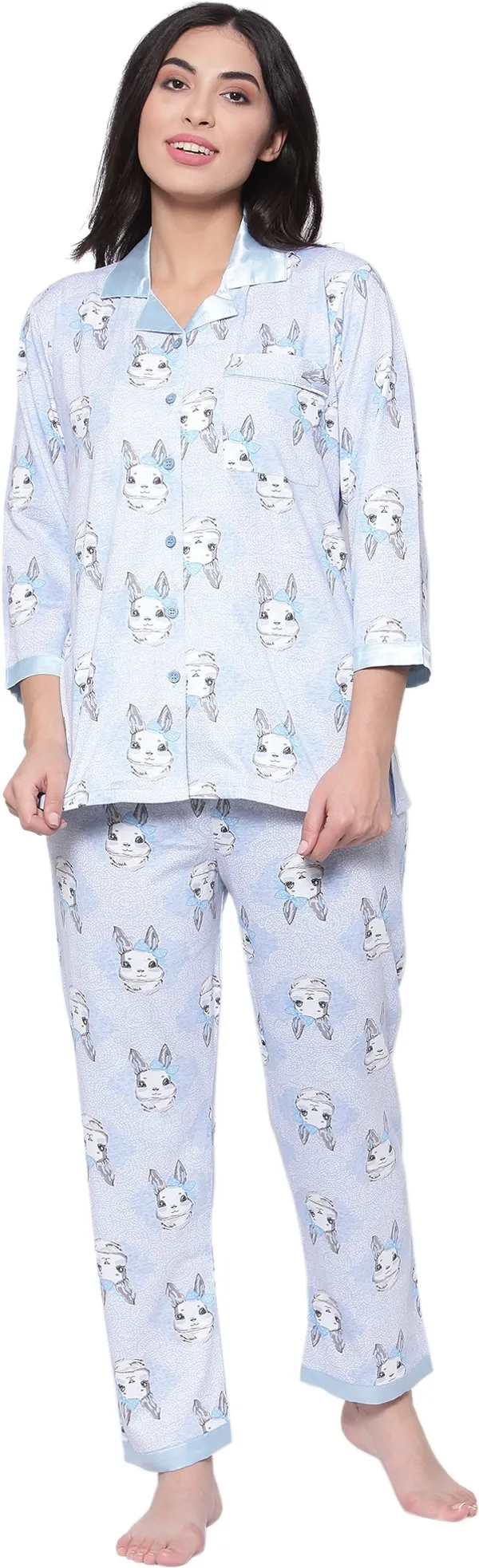 BLUE_Printed__Cotton_Shirt_&_Pyjama_set