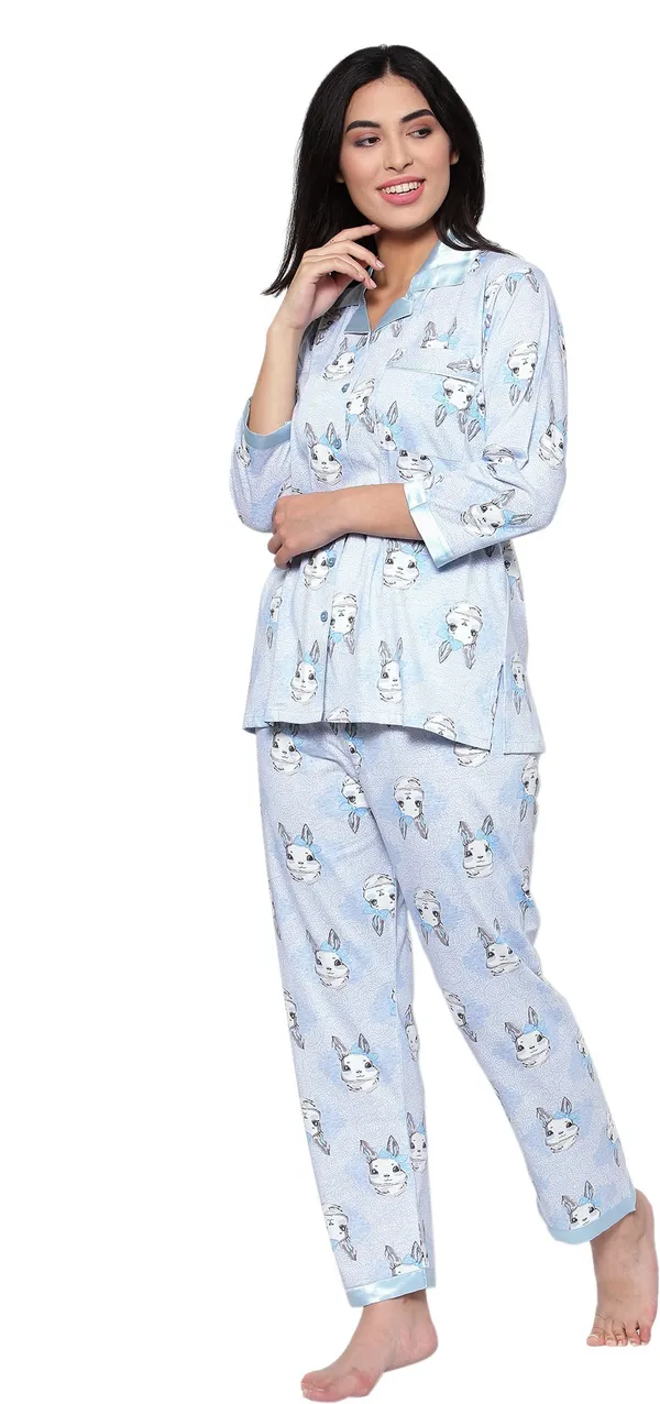 BLUE_Printed__Cotton_Shirt_&_Pyjama_set