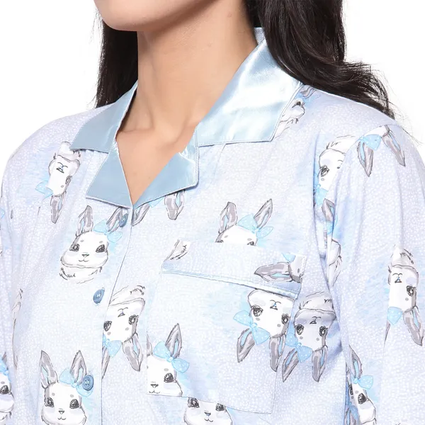 BLUE_Printed__Cotton_Shirt_&_Pyjama_set