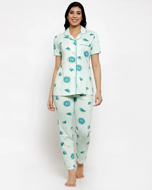 Pista_Green_Printed__Cotton_Shirt_&_Pyjama_set