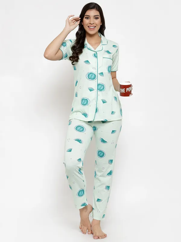 Pista_Green_Printed__Cotton_Shirt_&_Pyjama_set