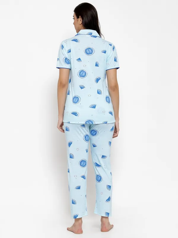 SKY_BLUE_Printed__Cotton_Shirt_&_Pyjama_set