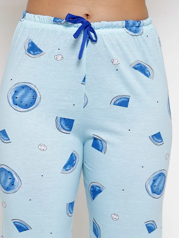 SKY_BLUE_Printed__Cotton_Shirt_&_Pyjama_set