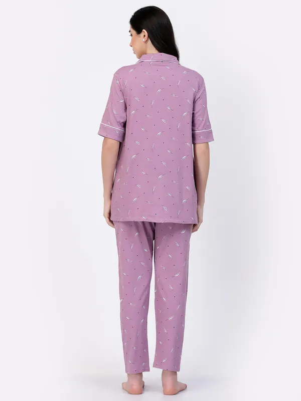 PURPLE_Printed__Cotton_Blend_Top_&_Pyjama_Set