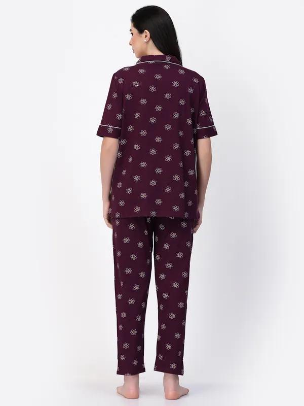 MAROON_Printed__Cotton_Blend_Night_Suit_Set