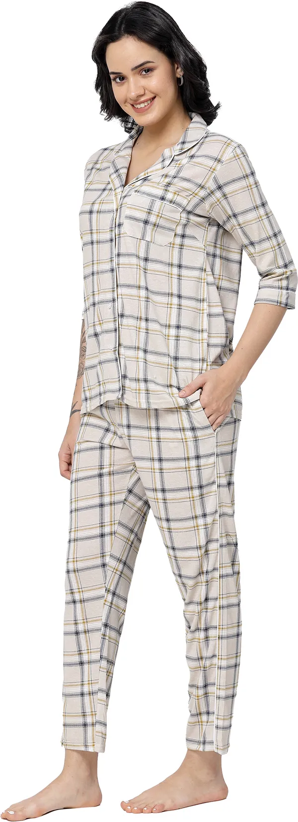 Melange_Checkered_Cotton_Night_Suit_Set