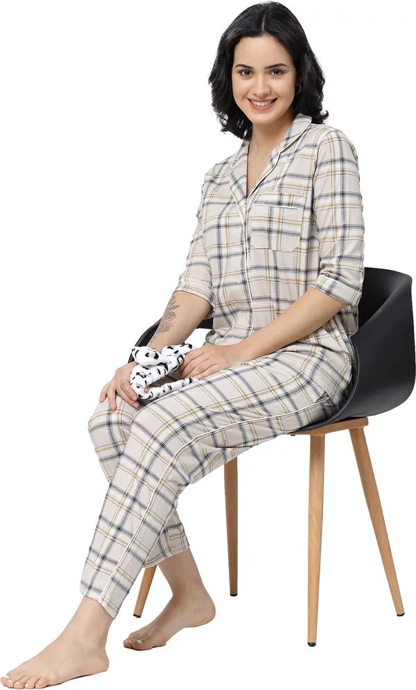 Melange_Checkered_Cotton_Night_Suit_Set