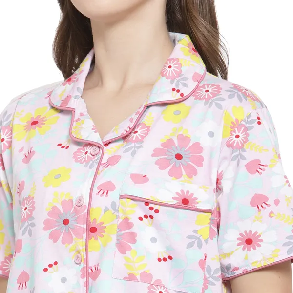 PINK_Floral_Print_Cotton_Shirt_&_Pyjama_set