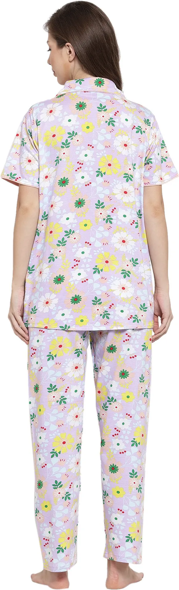 PURPLE_Floral_Print_Cotton_Shirt_&_Pyjama_set