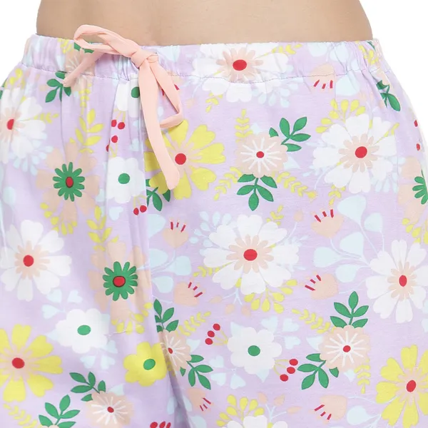 PURPLE_Floral_Print_Cotton_Shirt_&_Pyjama_set