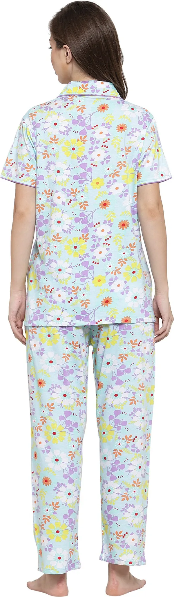 SKYBLUE_Floral_Print_Cotton_Shirt_&_Pyjama_set