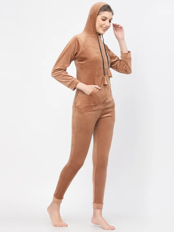 Brown_Embellished_Velvet_Top_&_Pyjama_Set