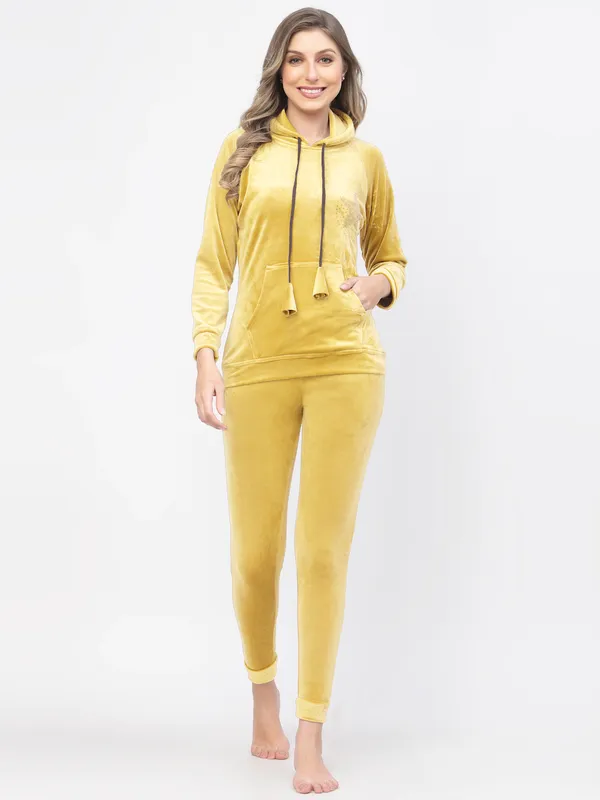 Yellow_Embellished_Velvet_Top_&_Pyjama_Set