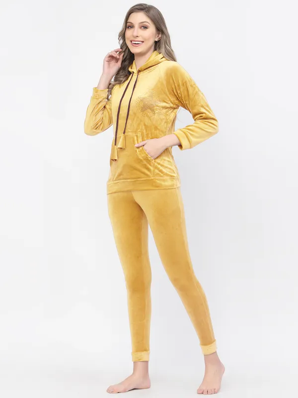Yellow_Embellished_Velvet_Top_&_Pyjama_Set