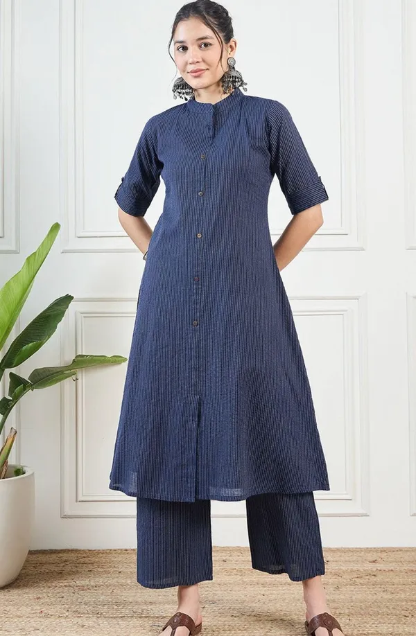 Blue_Cotton_Pinted_Half_Sleeve_Kurta_&_Pent_Set