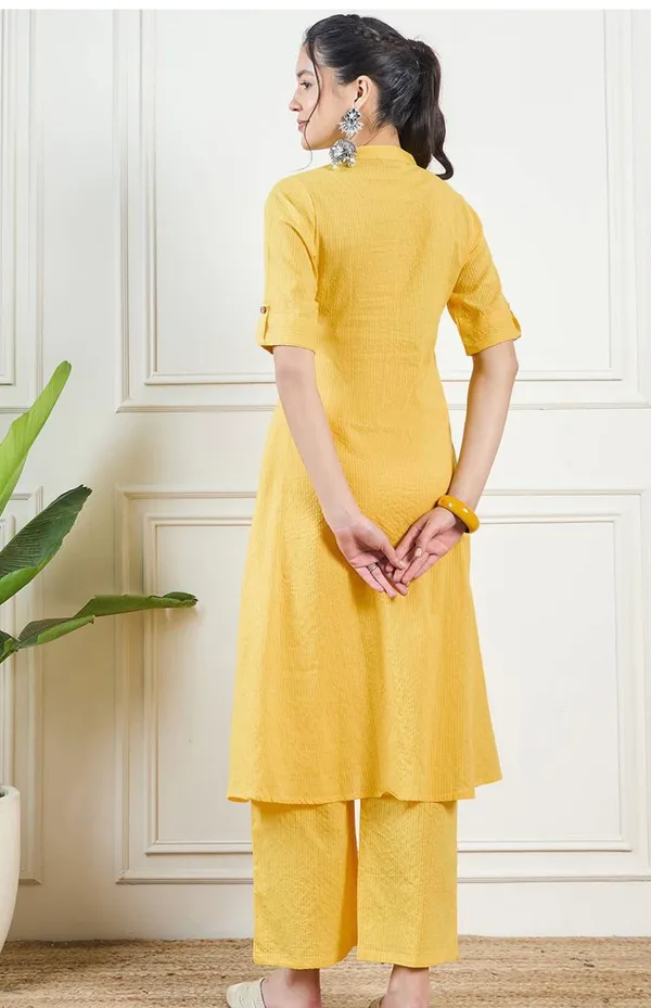 Yellow_Cotton_Pinted_Half_Sleeve_Kurta_&_Pent_Set