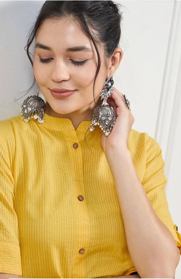 Yellow_Cotton_Pinted_Half_Sleeve_Kurta_&_Pent_Set