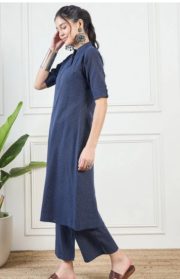 Blue_Cotton_Pinted_Half_Sleeve_Kurta_&_Pent_Set