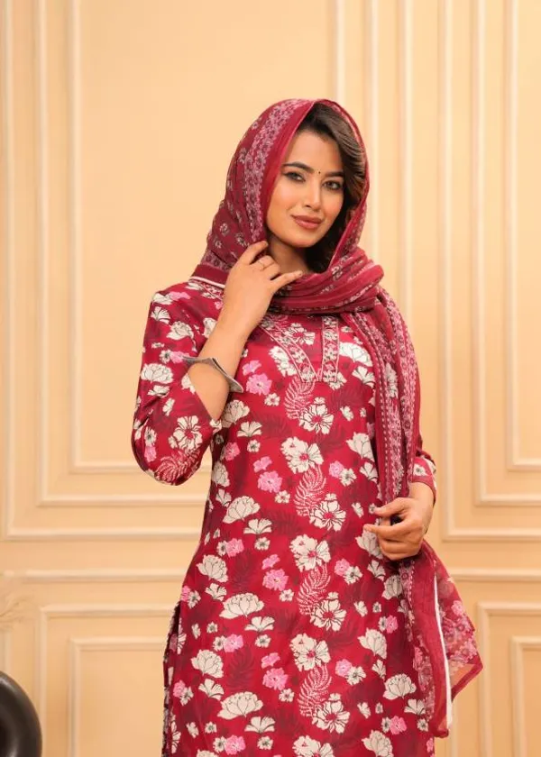 Marron_Rayon_Viscose_Kurta,_Pant_With_Dupatta_Set_For_Women