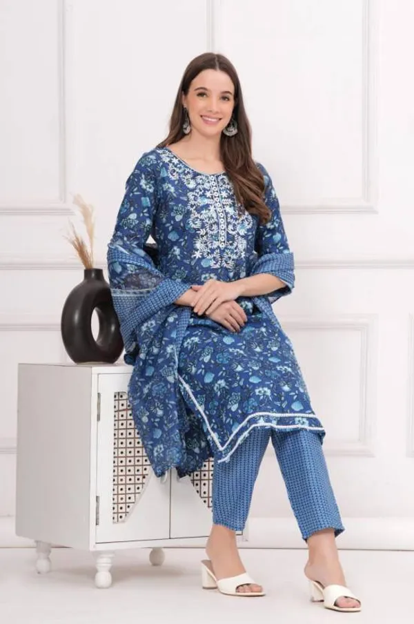 Blue_Soft_Cotton__Kurta,_Pant_With_Dupatta_Set_For_Women