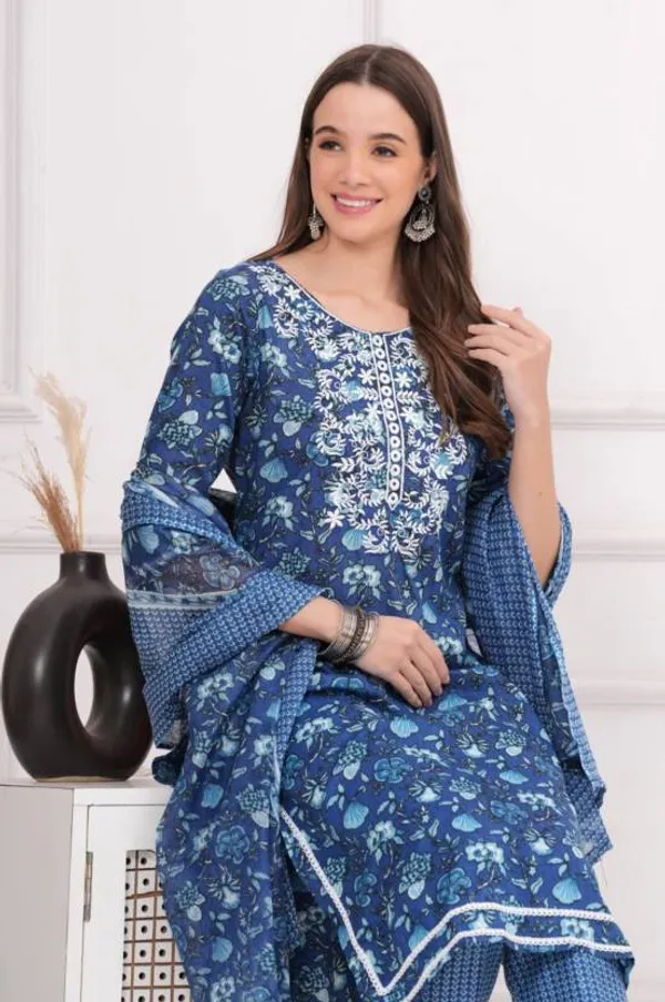 Blue_Soft_Cotton__Kurta,_Pant_With_Dupatta_Set_For_Women