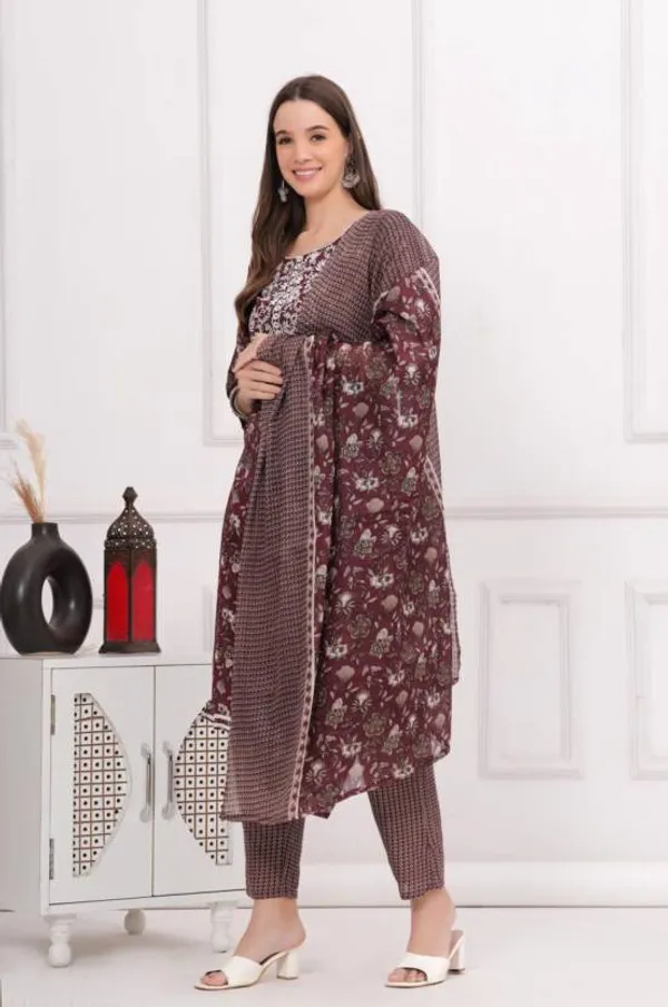 Coffee_Soft_Cotton__Kurta,_Pant_With_Dupatta_Set_For_Women