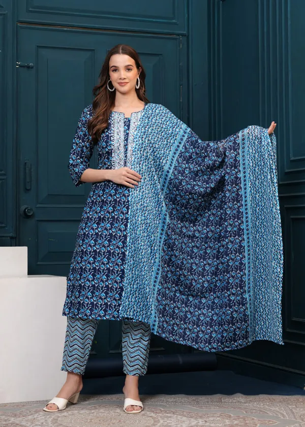 Blue_Cotton_Kurta_Pant_With_Dupatta_Set_For_Women