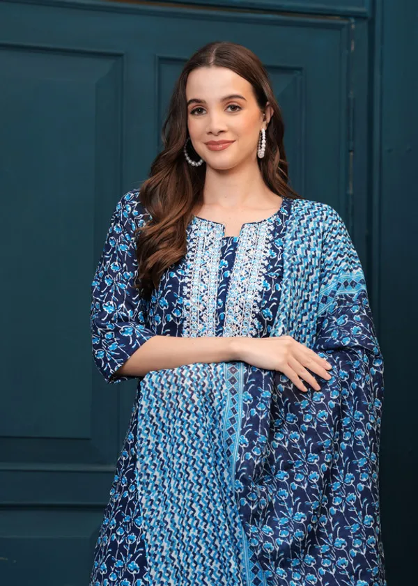 Blue_Cotton_Kurta_Pant_With_Dupatta_Set_For_Women