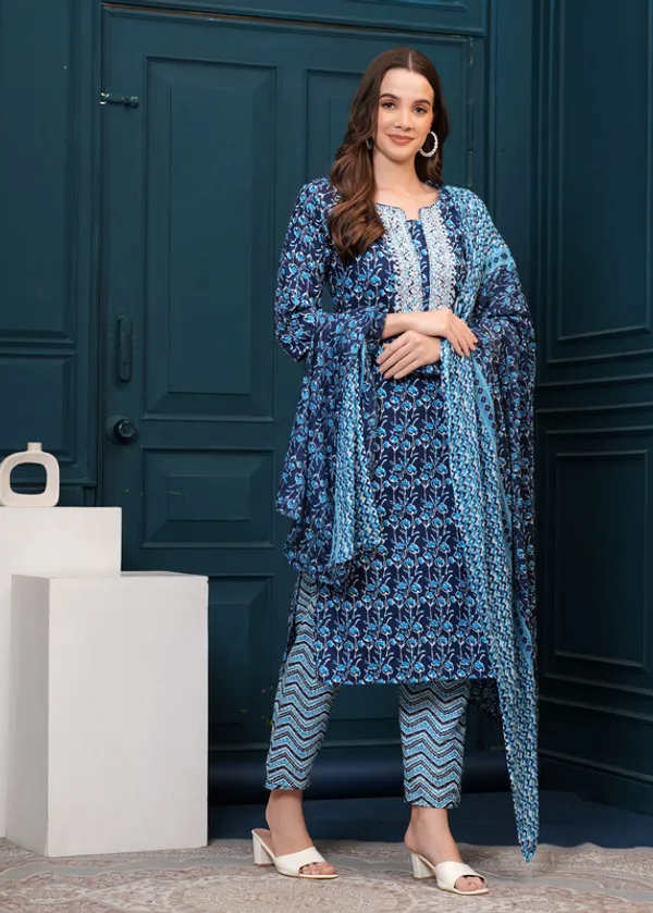 Blue_Cotton_Kurta_Pant_With_Dupatta_Set_For_Women