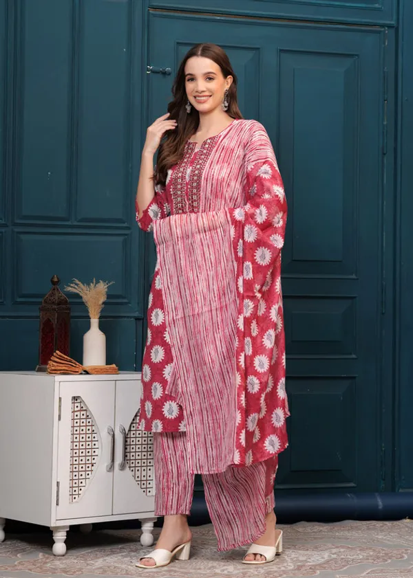 Rust_Cotton_Kurta_Pant_With_Dupatta_Set_For_Women