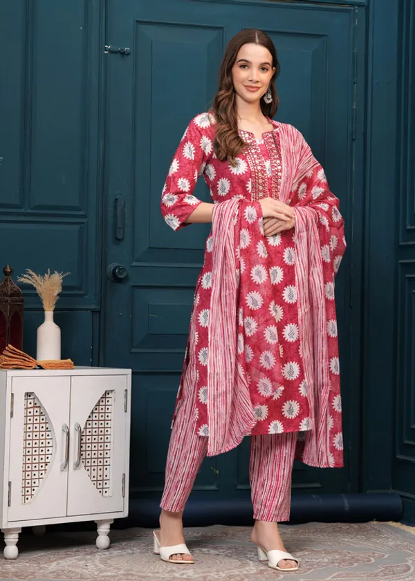 Rust_Cotton_Kurta_Pant_With_Dupatta_Set_For_Women