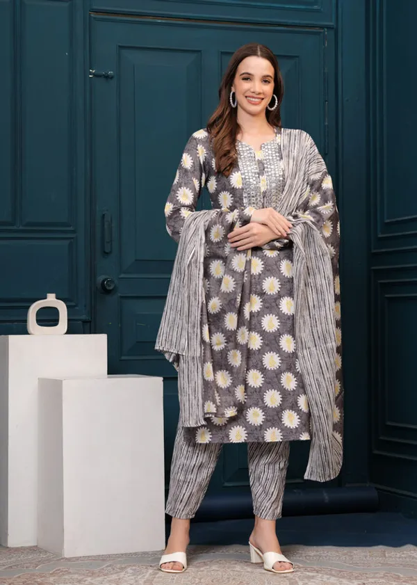 Grey_Cotton_Kurta_Pant_With_Dupatta_Set_For_Women