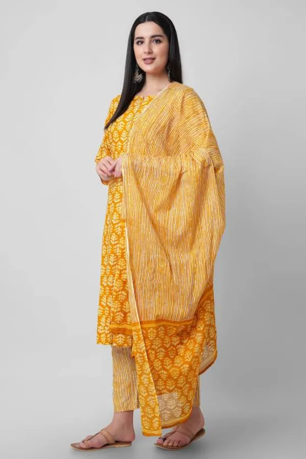 Mustard_Rayon_Viscose_Kurta,_Pant_With_Dupatta_Set_For_Women