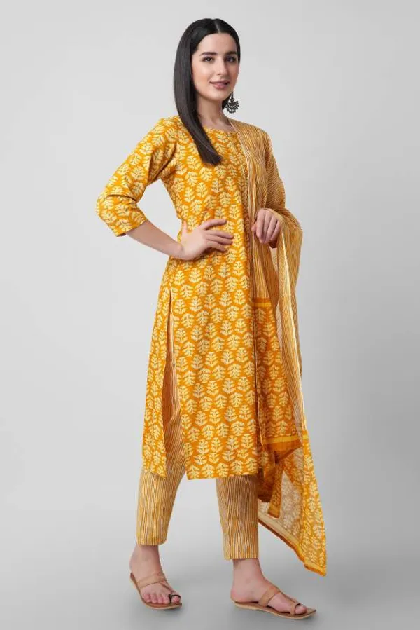 Mustard_Rayon_Viscose_Kurta,_Pant_With_Dupatta_Set_For_Women