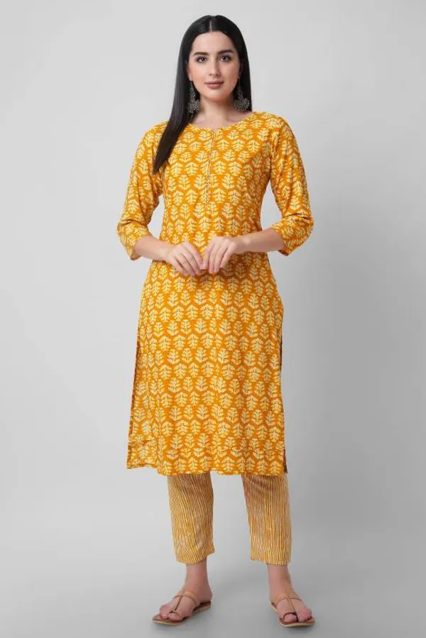 Mustard_Rayon_Viscose_Kurta,_Pant_With_Dupatta_Set_For_Women