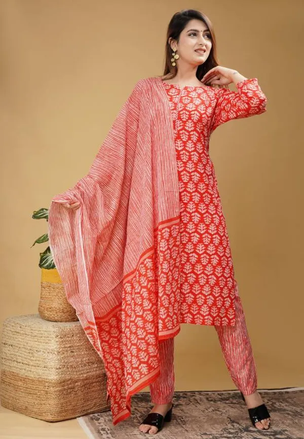 Orange_Rayon_Viscose_Kurta,_Pant_With_Dupatta_Set_For_Women