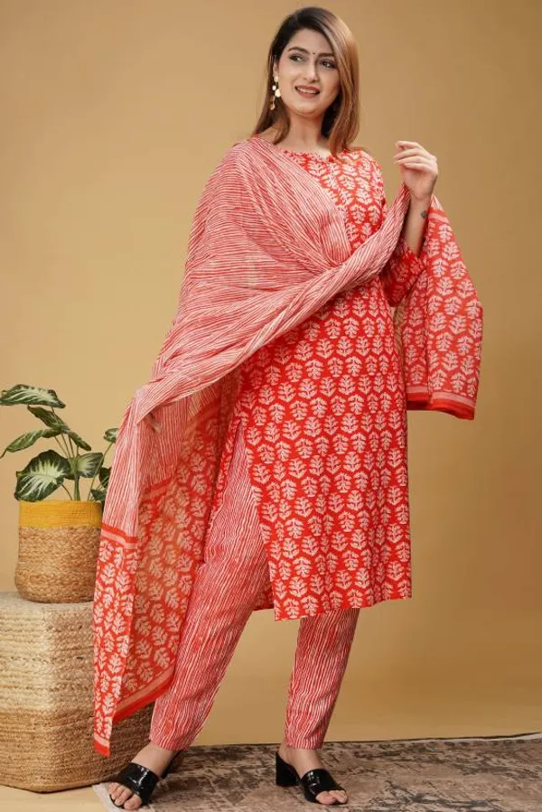 Orange_Rayon_Viscose_Kurta,_Pant_With_Dupatta_Set_For_Women