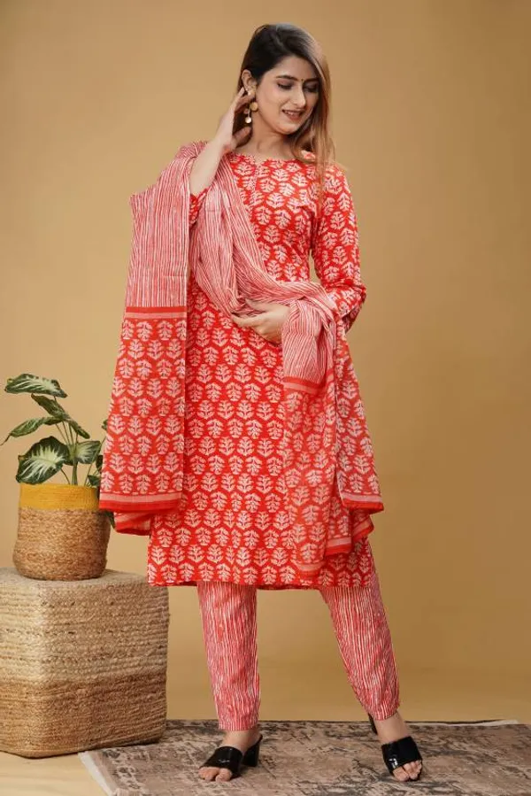 Orange_Rayon_Viscose_Kurta,_Pant_With_Dupatta_Set_For_Women