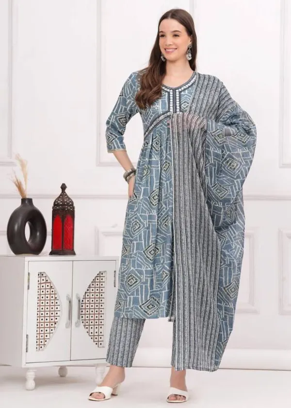 Grey_Rayon_Viscose_Kurta,_Pant_With_Dupatta_Set_For_Women