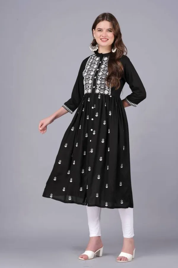 Black_Rayon_Viscose_Flared_Kurta