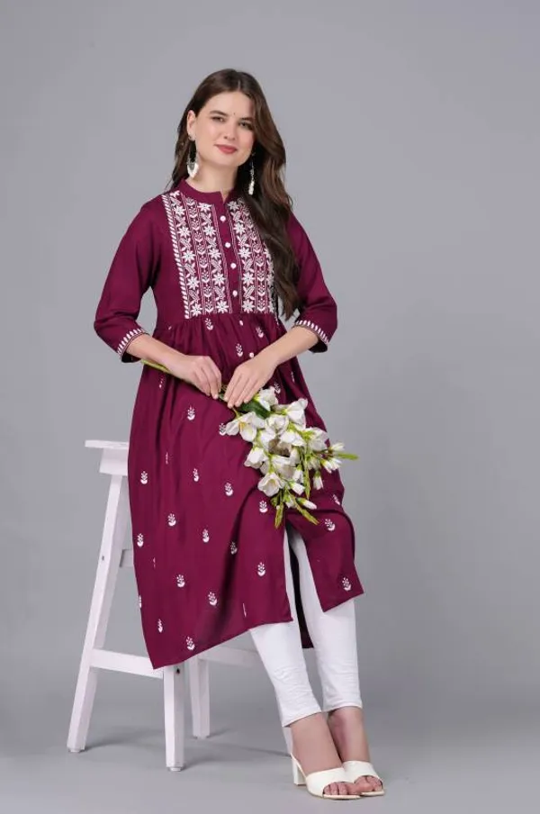 Wine_Rayon_Viscose_Flared_Kurta