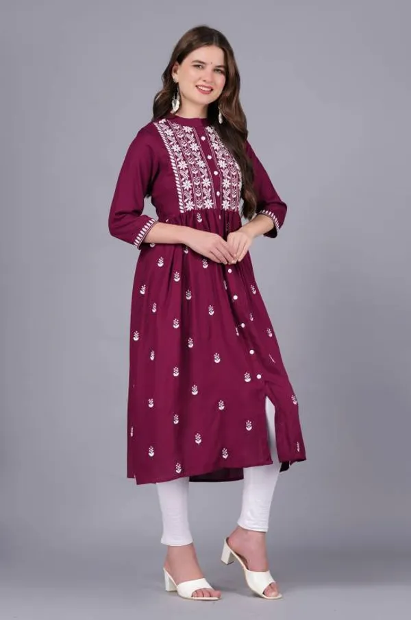 Wine_Rayon_Viscose_Flared_Kurta