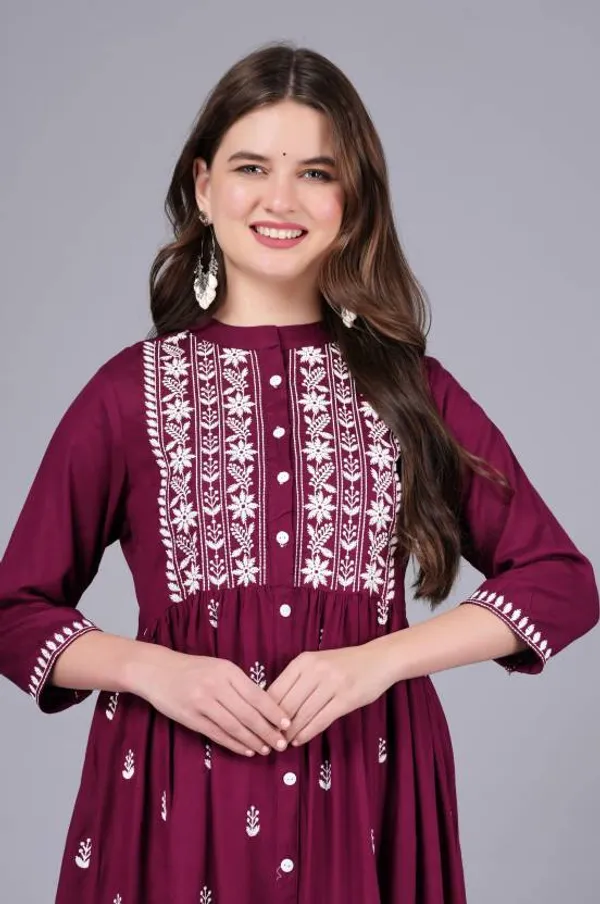 Wine_Rayon_Viscose_Flared_Kurta