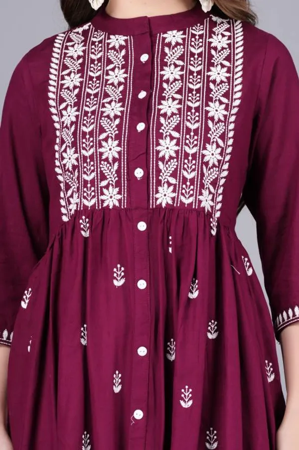 Wine_Rayon_Viscose_Flared_Kurta