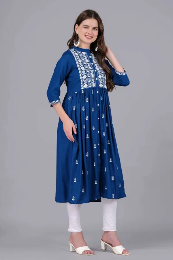Teal_Rayon_Viscose_Flared_Kurta