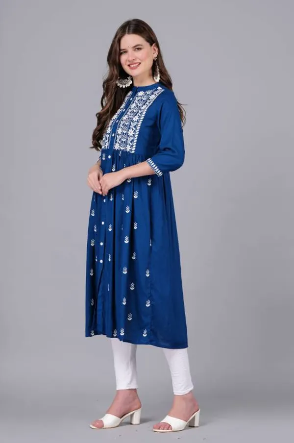 Teal_Rayon_Viscose_Flared_Kurta